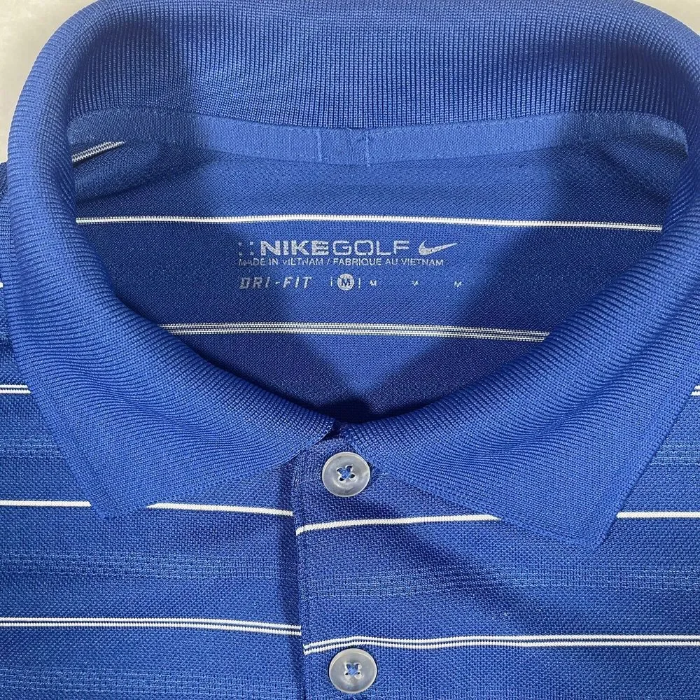 Nike Golf Men's Medium‎ Dri-Fit Tour Performance Blue with White Stripes Polo